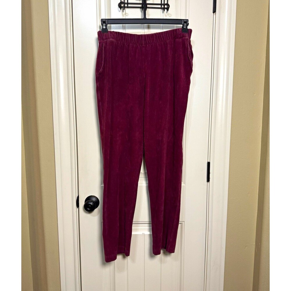 Lands' End Purple Corduroy Pull-On Pants Womens M Straight Leg Pockets Stretch